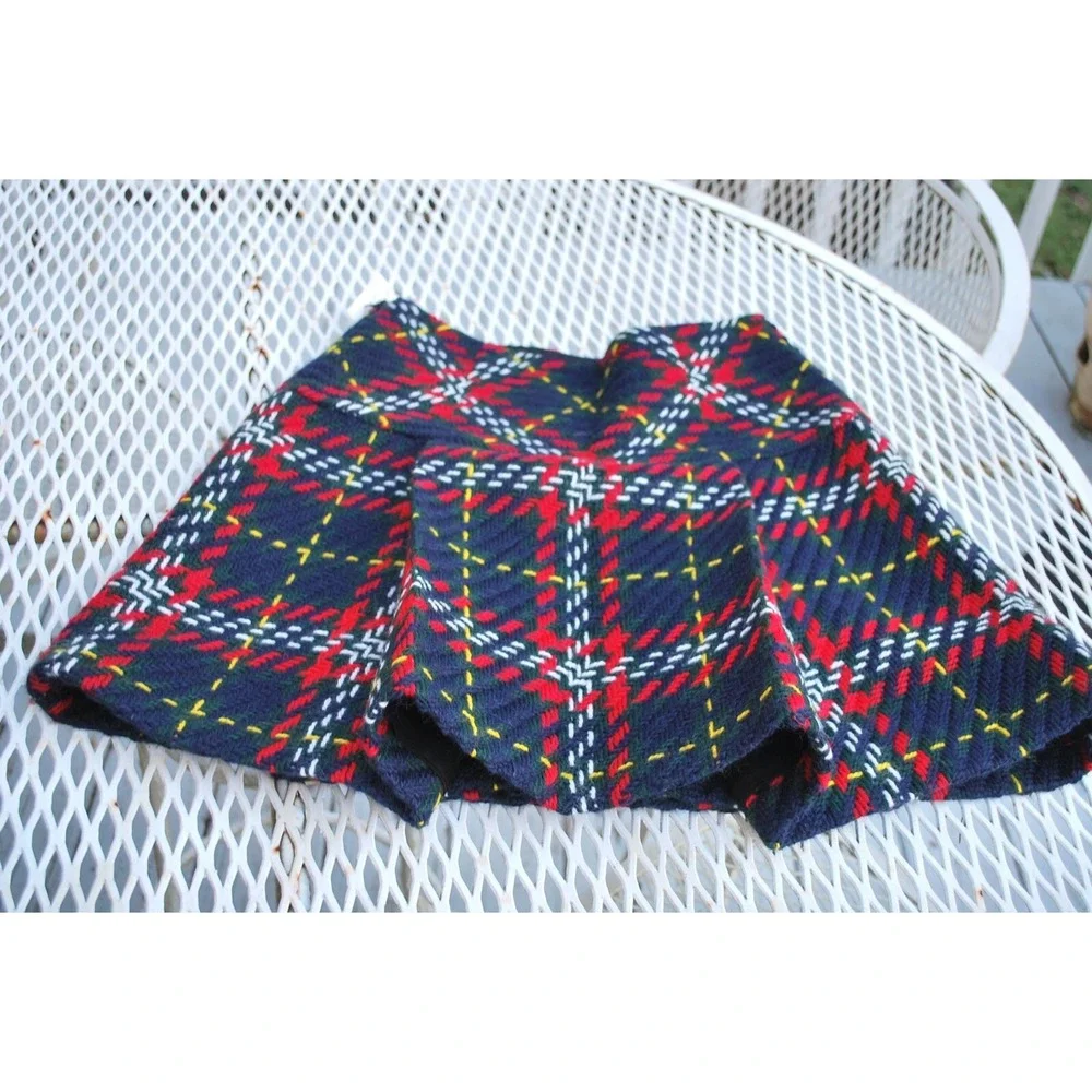 NWT Miu Miu Wool Tweed Pleated Mini Skirt in Navy Red Italy Size 38 US-2 XS